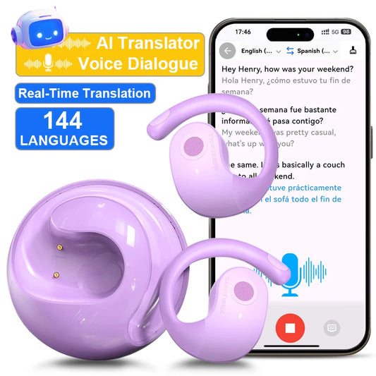 Hanyx Translator Earbuds (Purple) – Fluent by Design Breaking Language Barriers with Your Voice Across the World